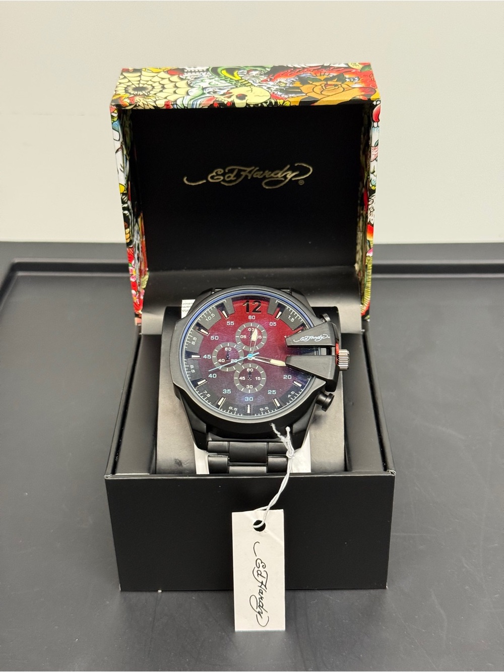 Ed Hardy Men's Black Watch with Red Dial Gradient